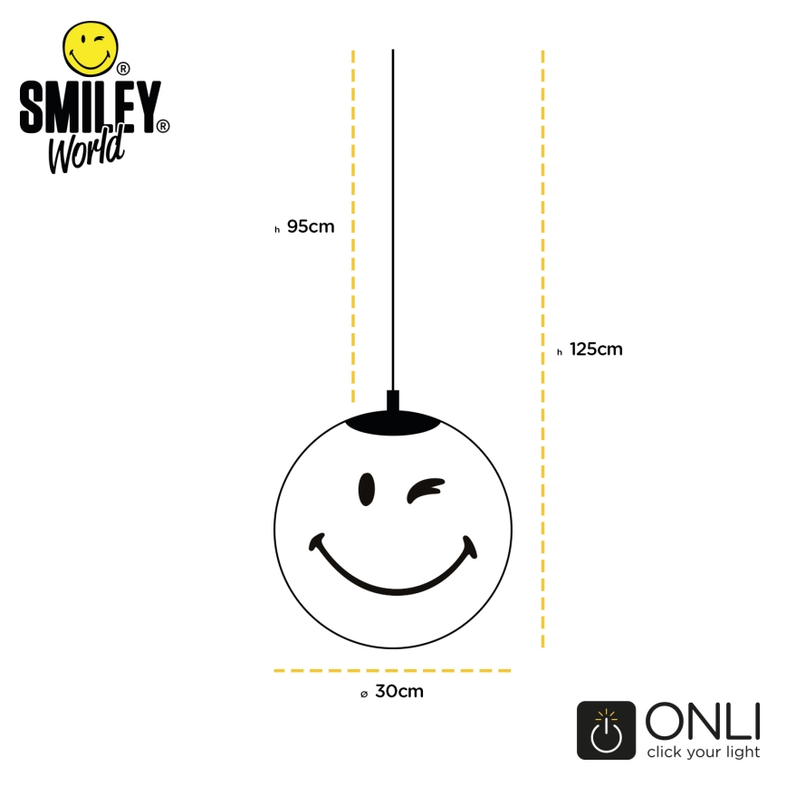 ONLI - Detský závesný luster SMILEY na lanku 1xE27/15W/230V biela
