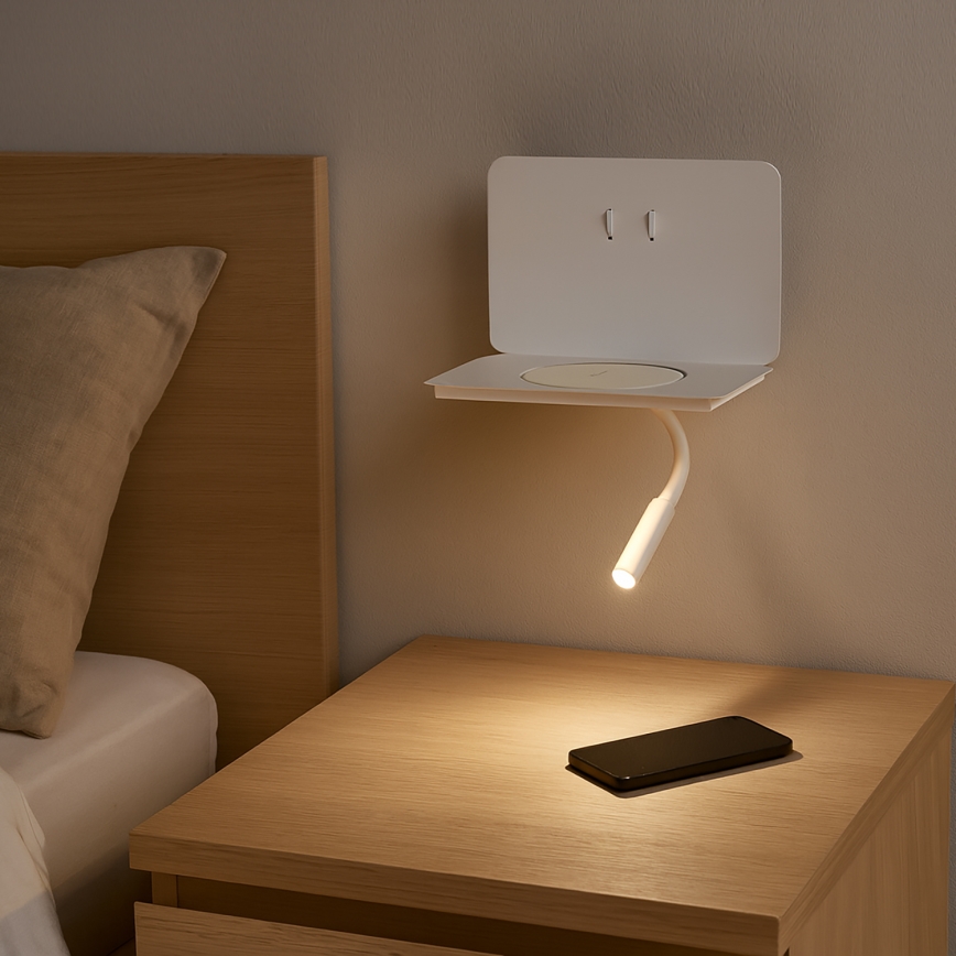 ONLI - LED flexibilná lampička s policou a QI nabíjaním WIK LED/6,5W/230V + LED/3W biela