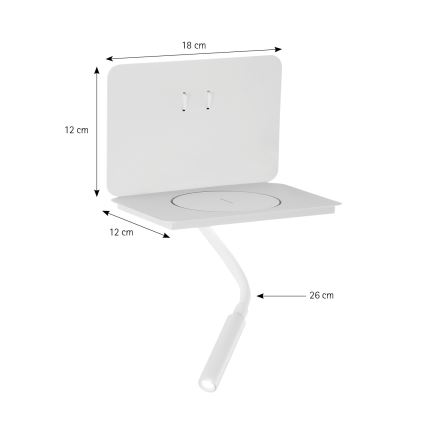ONLI - LED flexibilná lampička s policou a QI nabíjaním WIK LED/6,5W/230V + LED/3W biela