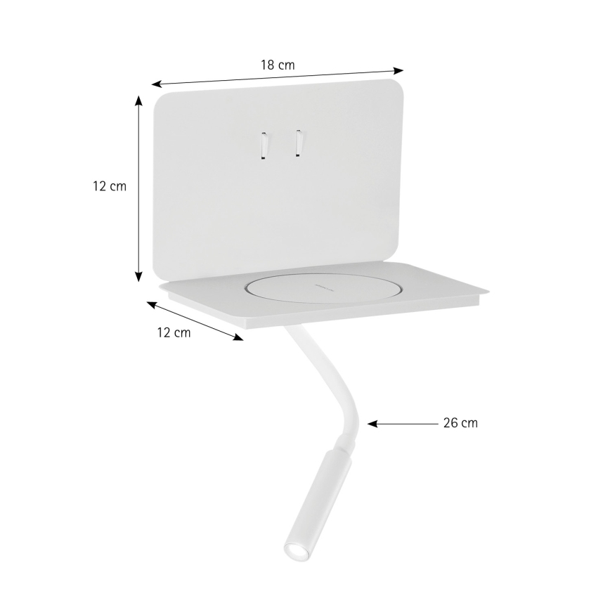 ONLI - LED flexibilná lampička s policou a QI nabíjaním WIK LED/6,5W/230V + LED/3W biela