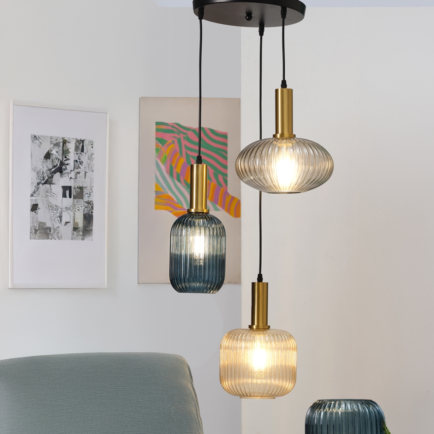 ONLI - Luster na lanku DOROTY 1xE27/22W/230V modrá/zlatá