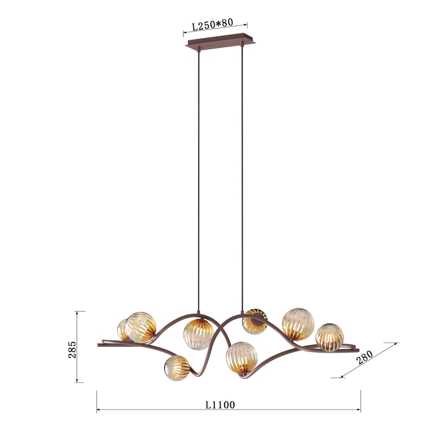 ONLI - Luster na lanku FRIDA 8xG9/10W/230V medená