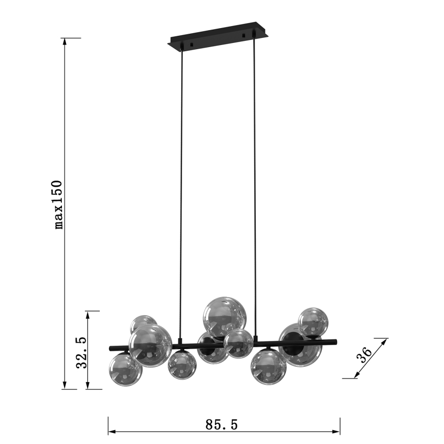 ONLI - Luster na lanku PALOMA 10xG9/10W/230V čierna/dymová