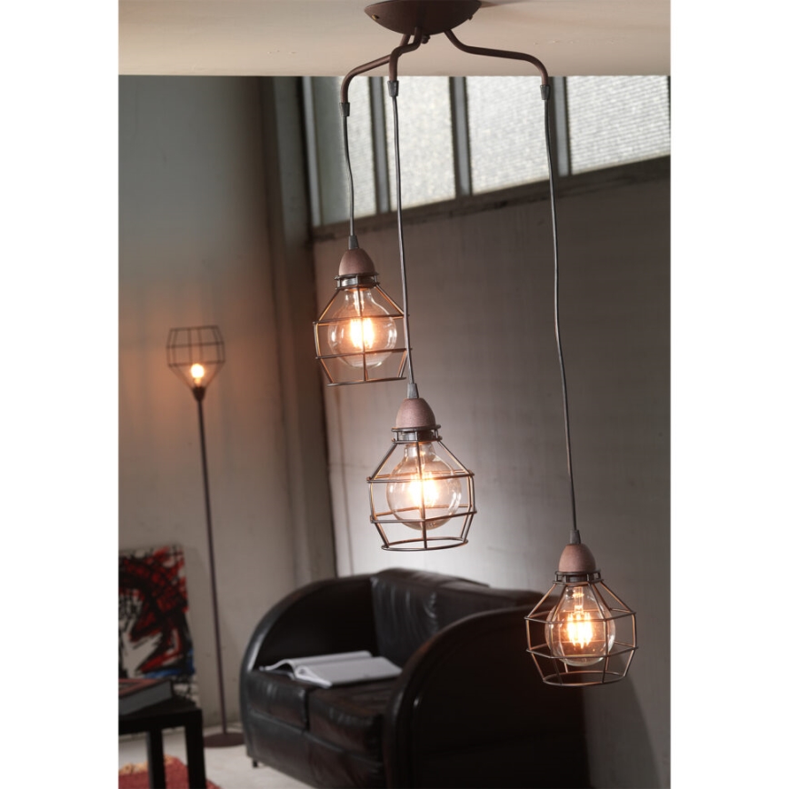 ONLI - Luster na lanku SPIDER 3xE27/15W/230V čierna/hnedá