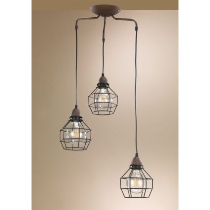 ONLI - Luster na lanku SPIDER 3xE27/15W/230V čierna/hnedá