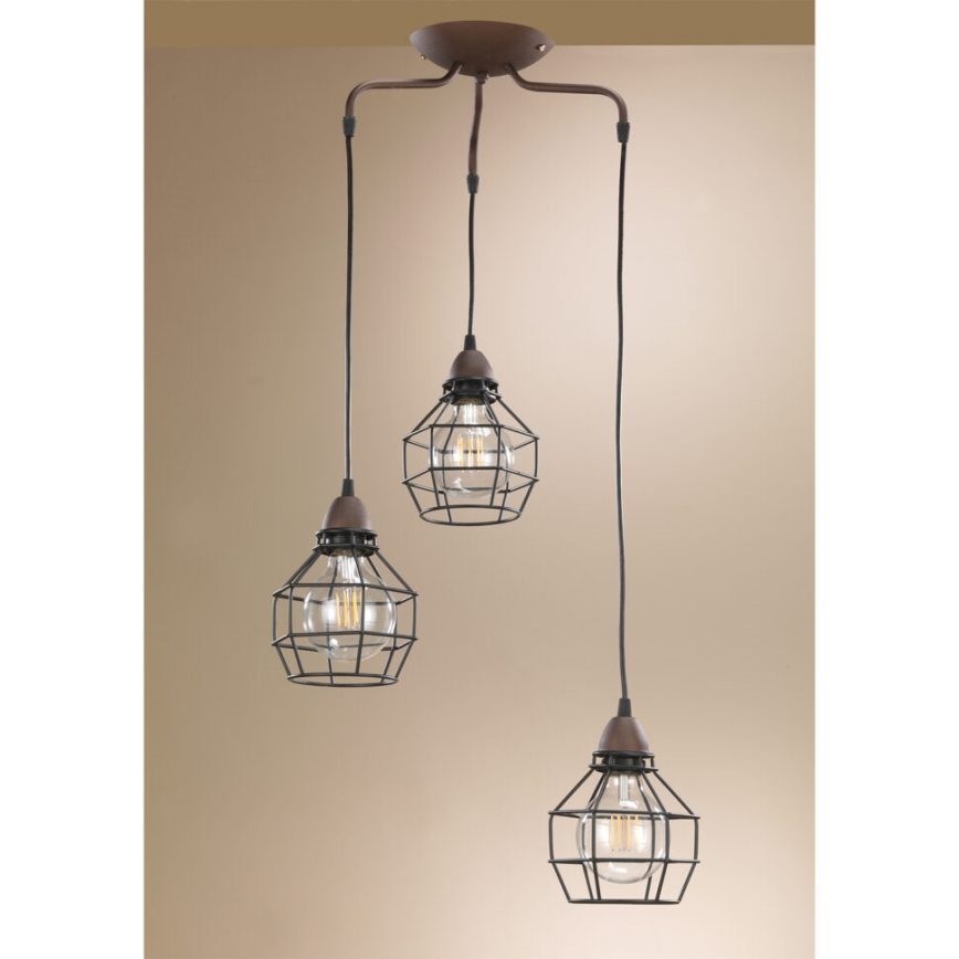 ONLI - Luster na lanku SPIDER 3xE27/15W/230V čierna/hnedá