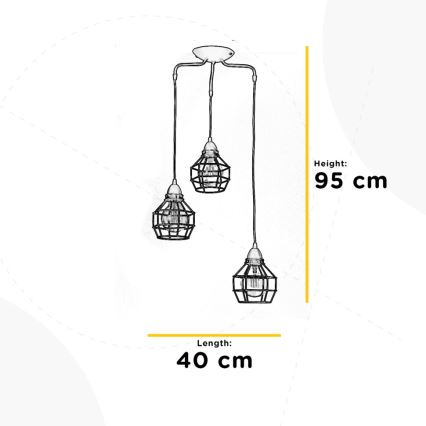 ONLI - Luster na lanku SPIDER 3xE27/15W/230V čierna/hnedá