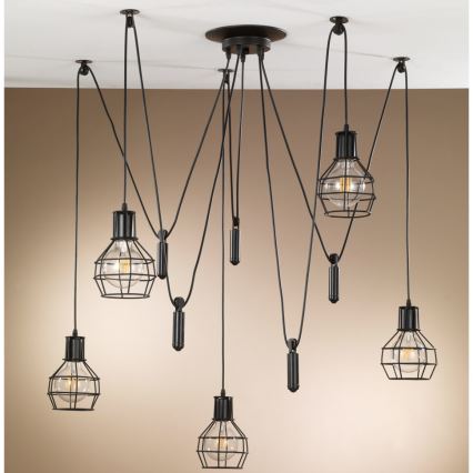 ONLI - Luster na lanku SPIDER 5xE27/15W/230V pavúk čierna