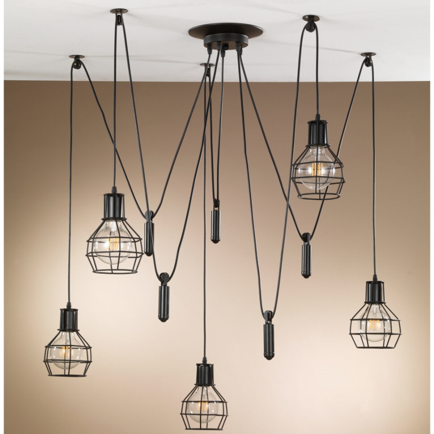 ONLI - Luster na lanku SPIDER 5xE27/15W/230V pavúk čierna