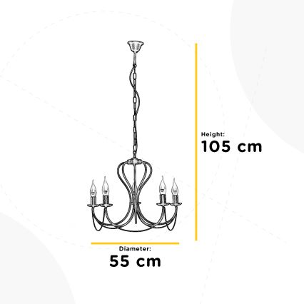 ONLI - Luster na reťazi CANDELA 5xE14/6W/230V biela