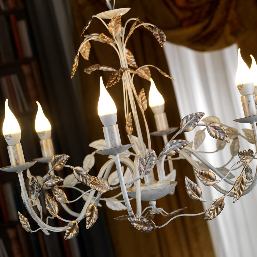 ONLI - Luster na reťazi COLLANA 6xE14/6W/230V biela/zlatá