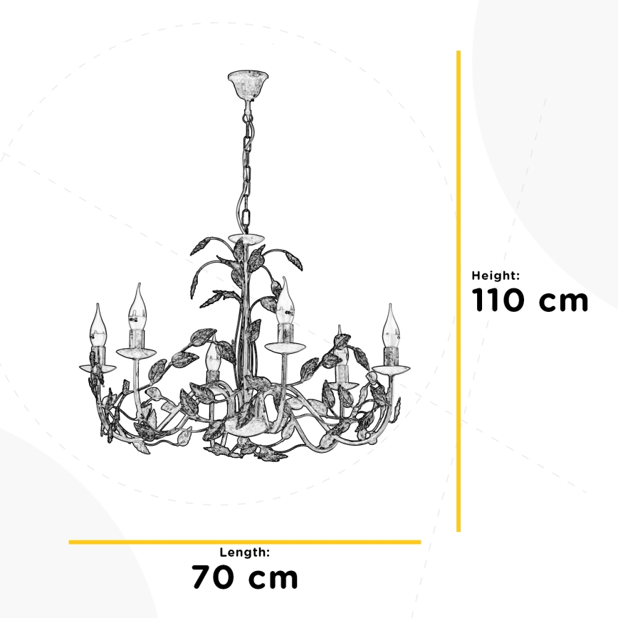 ONLI - Luster na reťazi COLLANA 6xE14/6W/230V biela/zlatá