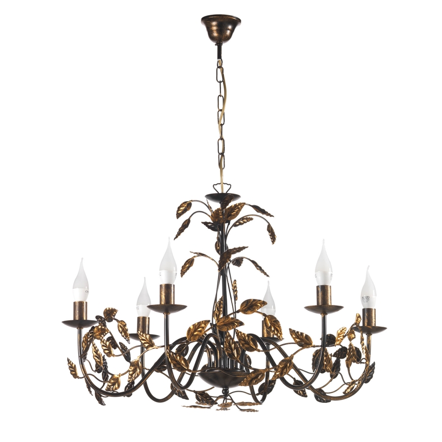 ONLI - Luster na reťazi COLLANA 6xE14/6W/230V bronzová/zlatá