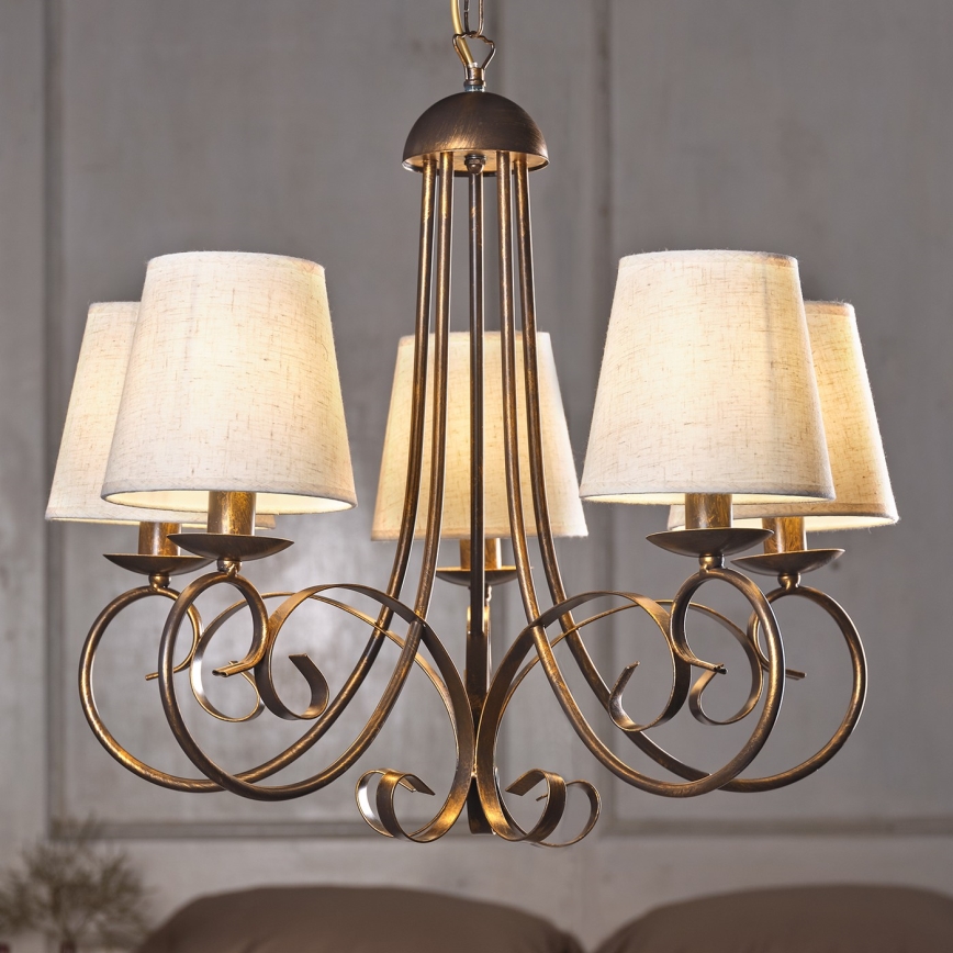 ONLI - Luster na reťazi POMPEI 5xE14/6W/230V bronzová