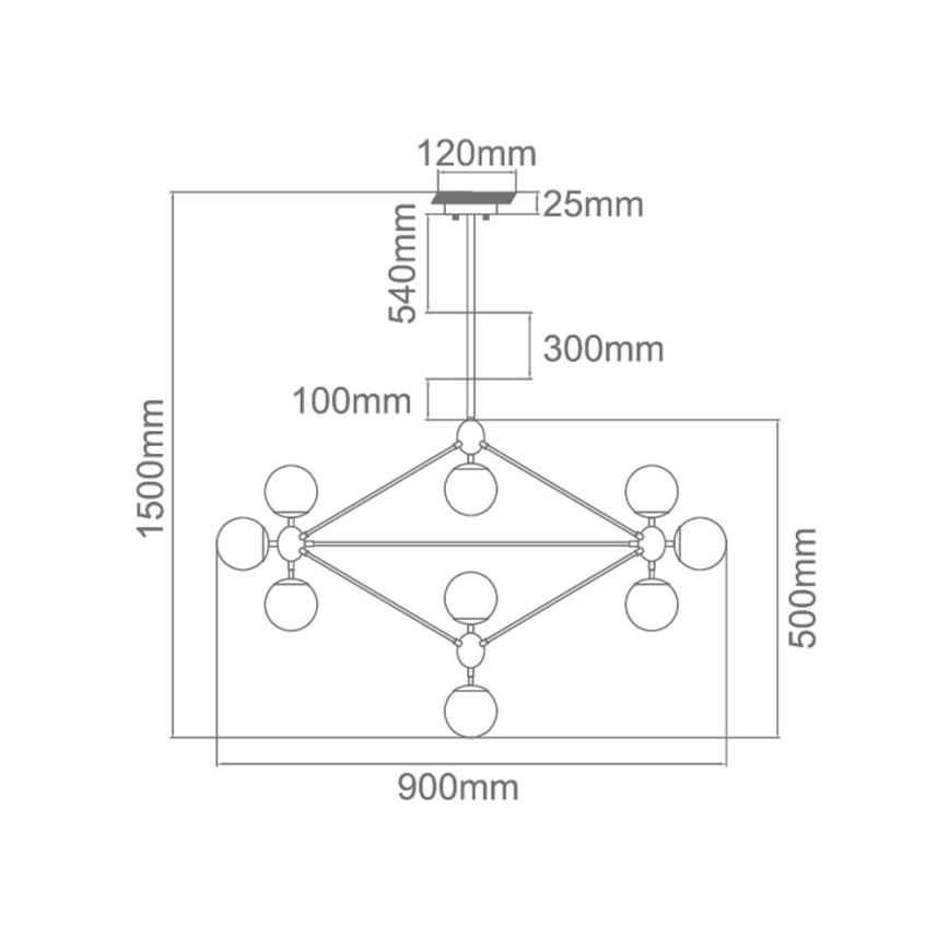 Open Design OR80094 - Luster na tyči BAO 10xE27/8W/230V priemer 90 cm čierna