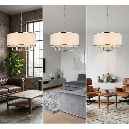 Open Design OR80209 - Závesný luster na reťazi CASA 3xE14/12W/230V krémový/lesklý chróm