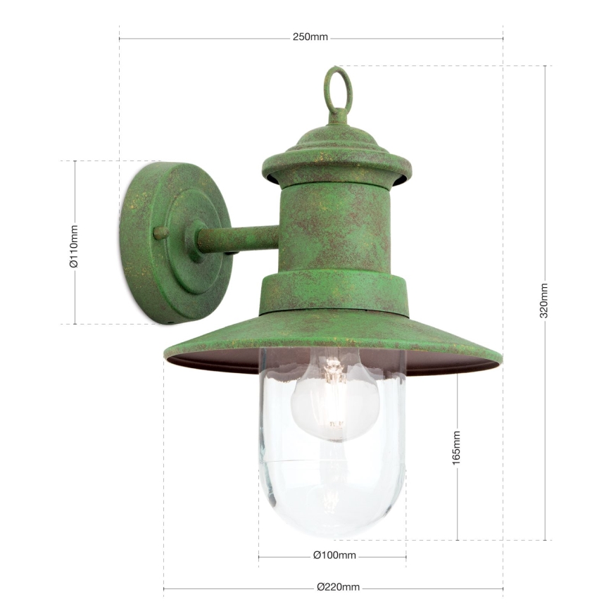 Vonkajšia nástenná lampa LEONIE 1xE27/60W/230V IP44 zelená