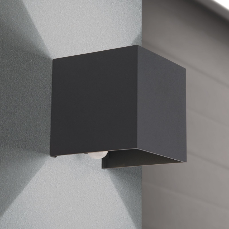 LED Vonkajšie nástenné svietidlo so senzorom pohybu a súmraku CUBE-S LED/13W/230V IP54 antracit