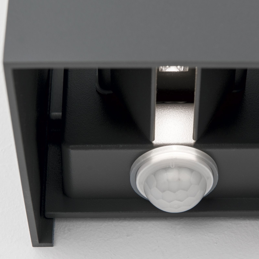LED Vonkajšie nástenné svietidlo so senzorom pohybu a súmraku CUBE-S LED/13W/230V IP54 antracit
