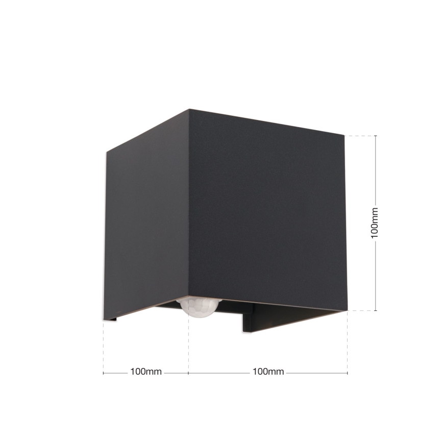 LED Vonkajšie nástenné svietidlo so senzorom pohybu a súmraku CUBE-S LED/13W/230V IP54 antracit