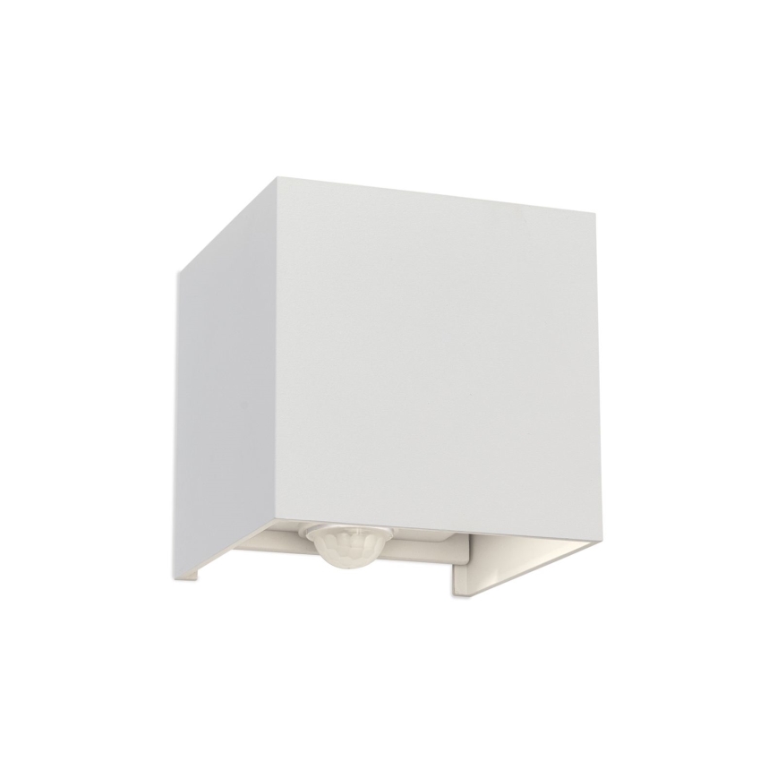 LED Vonkajšie nástenné svietidlo so senzorom pohybu a súmraku CUBE-S LED/13W/230V IP54 biela