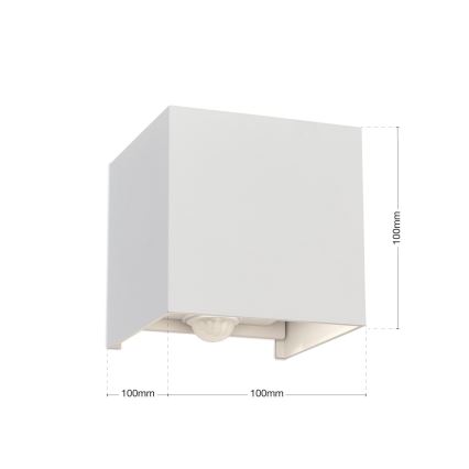 LED Vonkajšie nástenné svietidlo so senzorom pohybu a súmraku CUBE-S LED/13W/230V IP54 biela