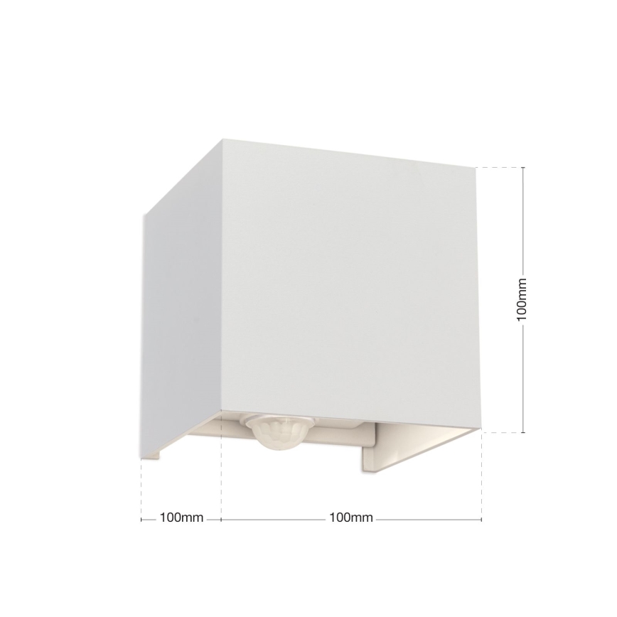 LED Vonkajšie nástenné svietidlo so senzorom pohybu a súmraku CUBE-S LED/13W/230V IP54 biela