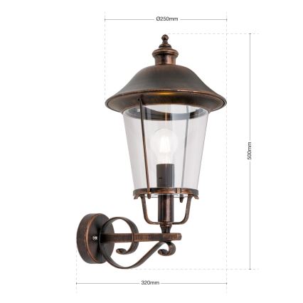 Vonkajšia nástenná lampa KENZO 1xE27/100W/230V IP44 bronz/patina