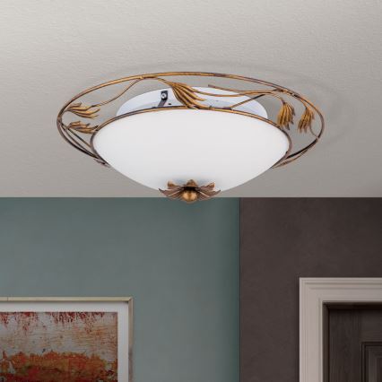 Stropné svietidlo FLEUR 2xE27/60W/230V pr. 40 cm bronz