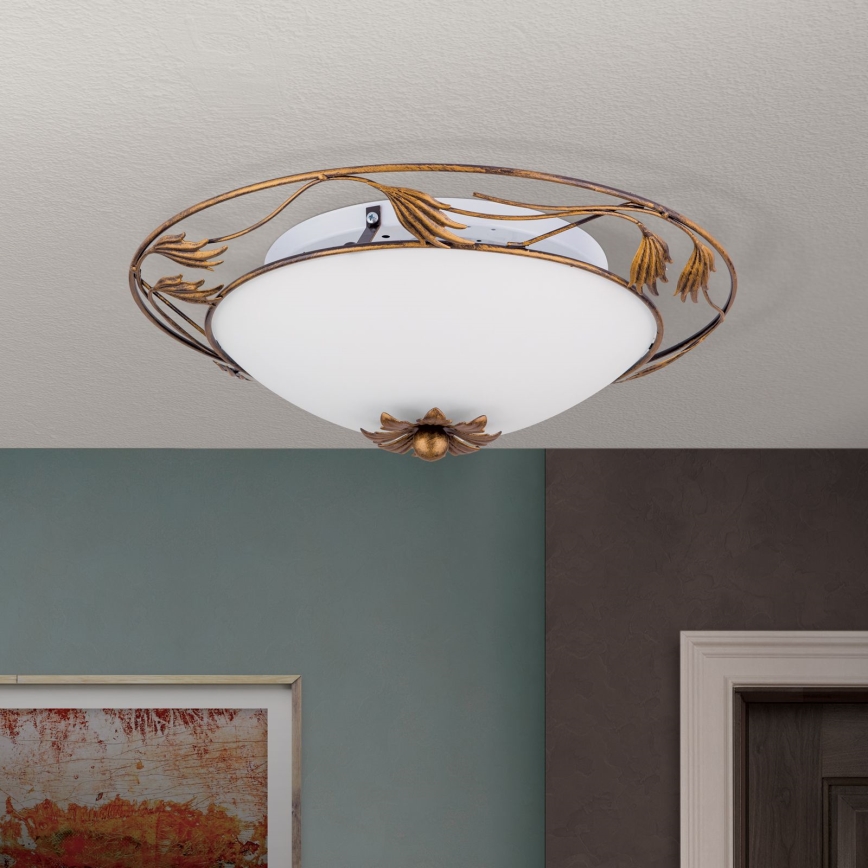 Stropné svietidlo FLEUR 2xE27/60W/230V pr. 40 cm bronz