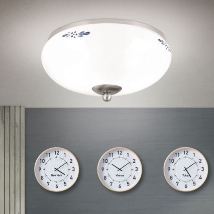 Stropné svietidlo LANDHAUS 2xE27/60W/230V pr. 28 cm matný chróm/biela/modrá