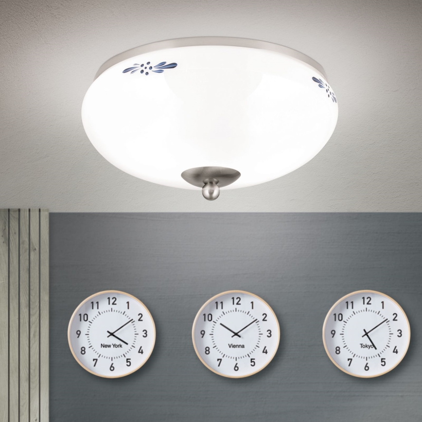Stropné svietidlo LANDHAUS 2xE27/60W/230V pr. 28 cm matný chróm/biela/modrá