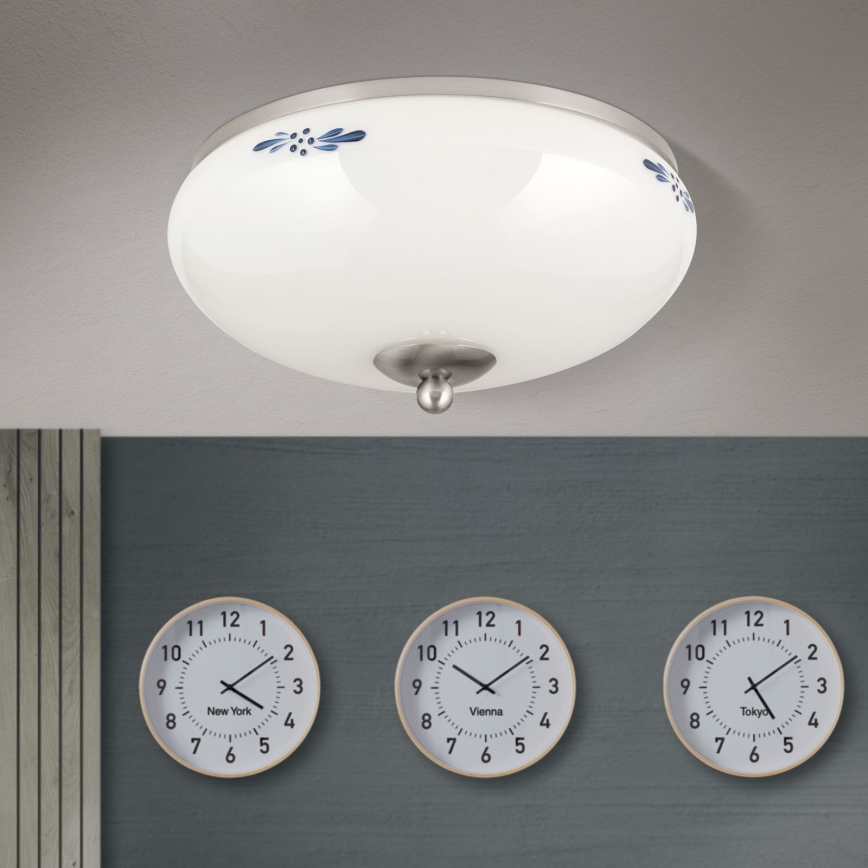 Stropné svietidlo LANDHAUS 2xE27/60W/230V pr. 28 cm matný chróm/biela/modrá