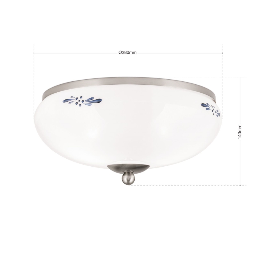 Stropné svietidlo LANDHAUS 2xE27/60W/230V pr. 28 cm matný chróm/biela/modrá