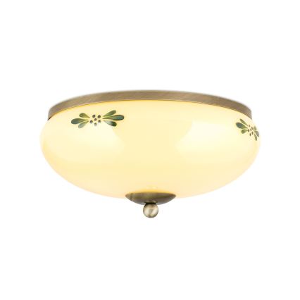 Stropné svietidlo LANDHAUS 2xE27/60W/230V pr. 28 cm bronz/béžová/zelená