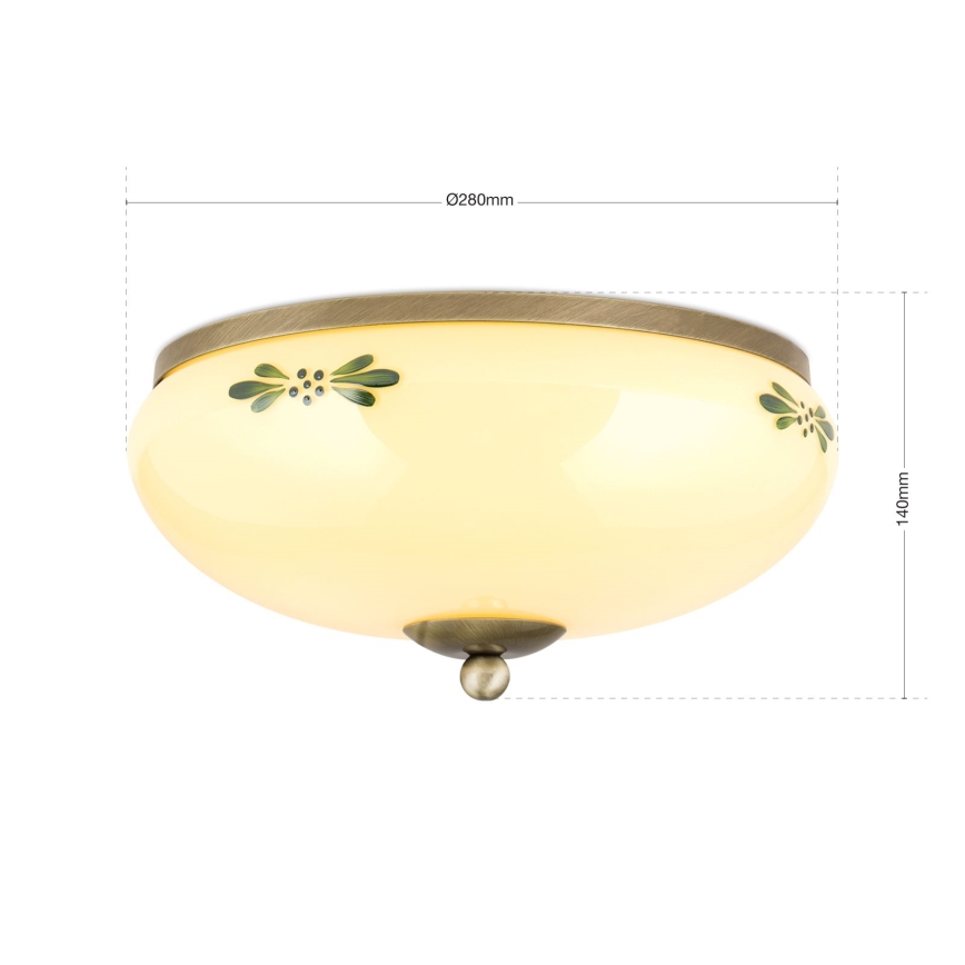 Stropné svietidlo LANDHAUS 2xE27/60W/230V pr. 28 cm bronz/béžová/zelená
