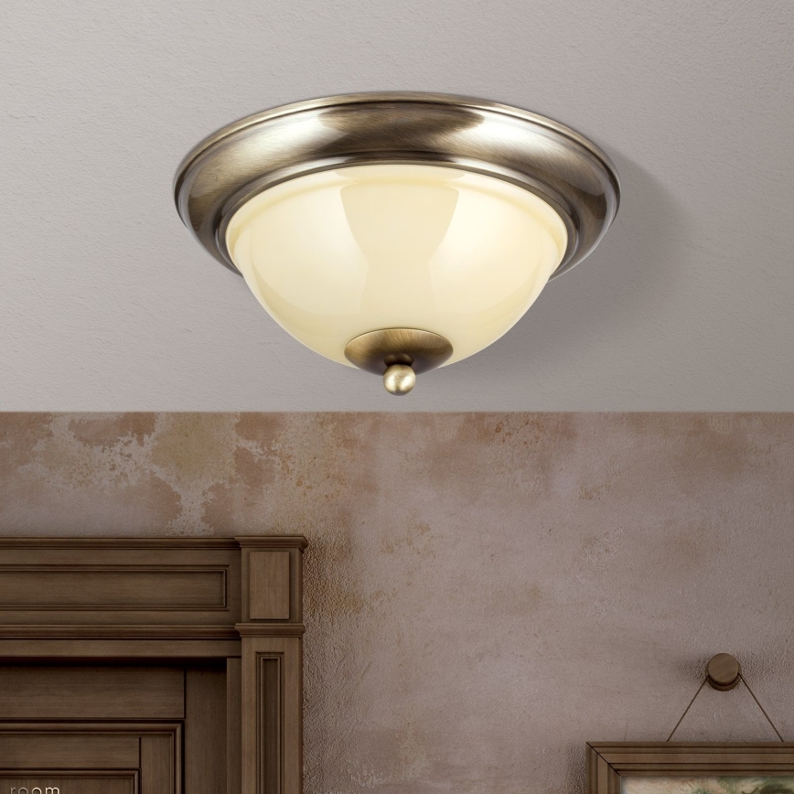 Stropné svietidlo AUSTRIAN OLD LAMP 2xE27/60W/230V pr. 27 cm bronz/béžová