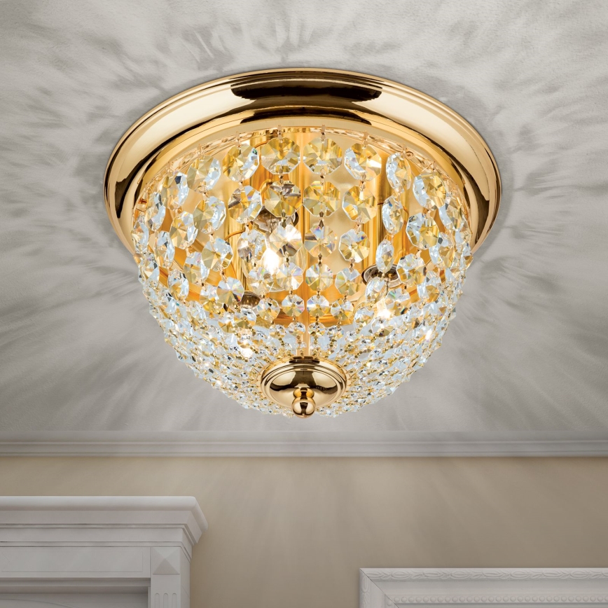Krištáľové stropné svietidlo PLAFOND 3xE27/40W/230V pr. 35 cm zlatá