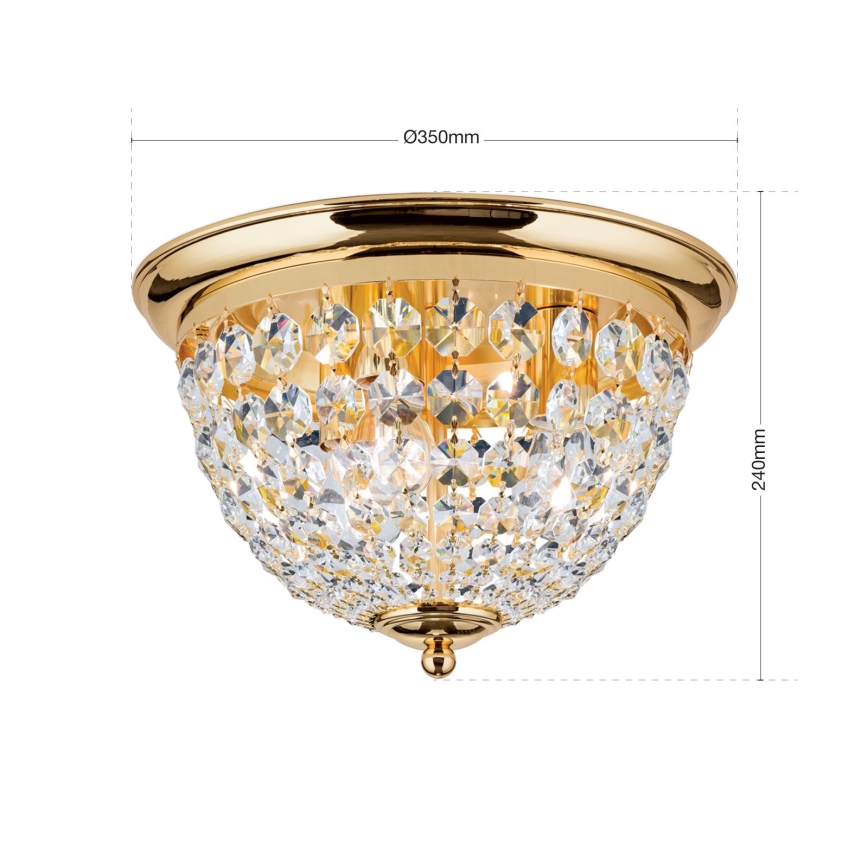 Krištáľové stropné svietidlo PLAFOND 3xE27/40W/230V pr. 35 cm zlatá