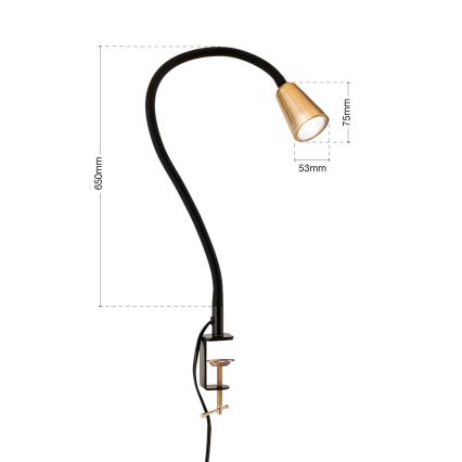 Flexibilná stolná lampa s klipom DOTTY 1xGU10/10W/230V mosadz/čierna
