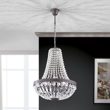Krištáľový luster na reťazi ARILA 3xE27/60W/230V pr. 40 cm hnedá/patina