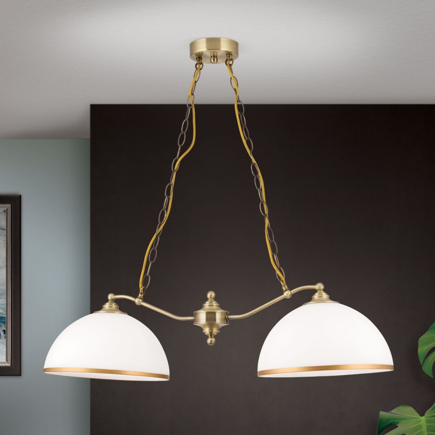 Luster na reťazi OLD LAMP 2xE27/40W/230V biela/mosadz