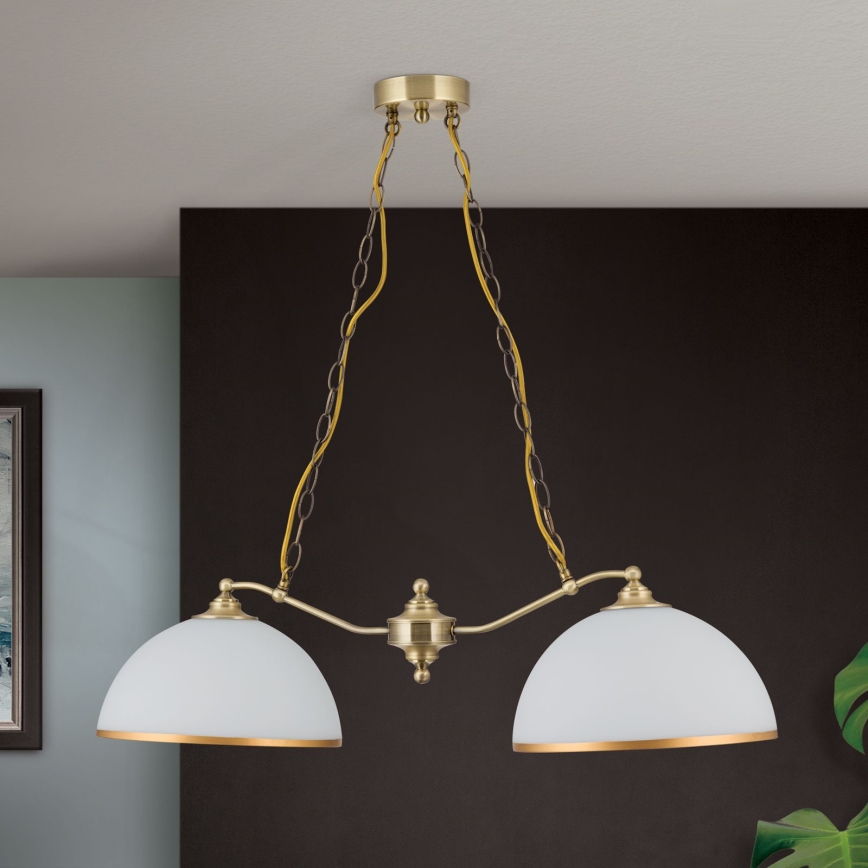 Luster na reťazi OLD LAMP 2xE27/40W/230V biela/mosadz