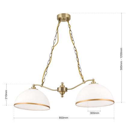 Luster na reťazi OLD LAMP 2xE27/40W/230V biela/mosadz