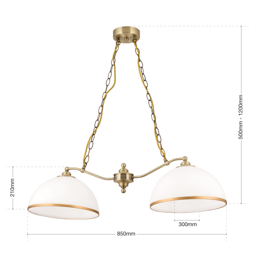 Luster na reťazi OLD LAMP 2xE27/40W/230V biela/mosadz