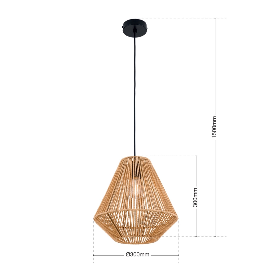 Luster na lanku JUNGLE 1xE27/40W/230V pr. 31 cm konope