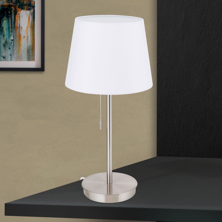 Stolná lampa s USB portom LUDWIG 1xE27/40W/230V 50 cm biela/matný chróm