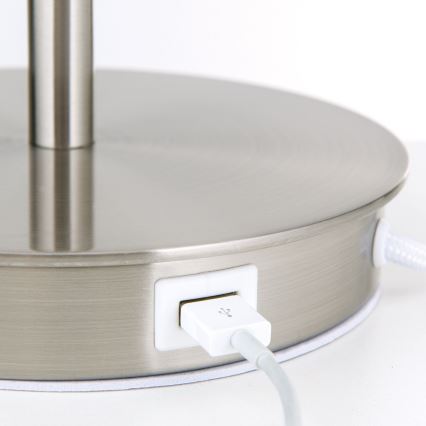 Stolná lampa s USB portom LUDWIG 1xE27/40W/230V 50 cm biela/matný chróm
