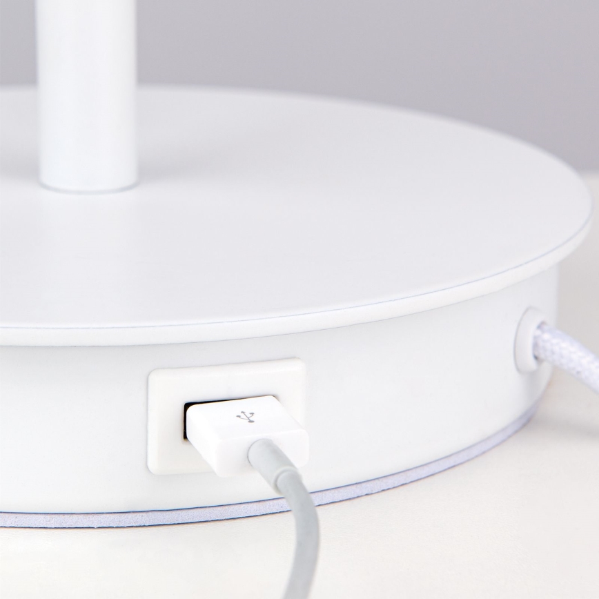Stolná lampa s USB portom LUDWIG 1xE27/40W/230V 50 cm biela