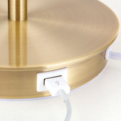 Stolná lampa s USB portom LUDWIG 1xE27/40W/230V 50 cm biela/zlatá